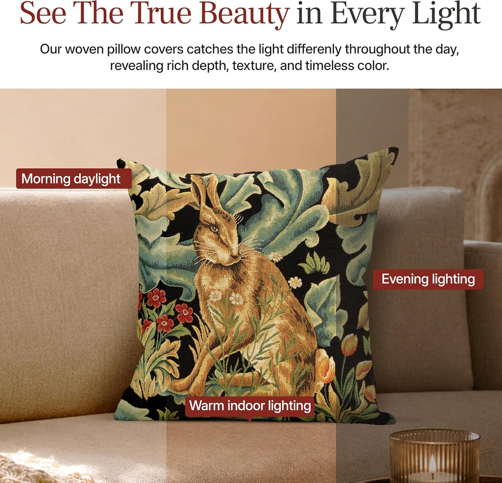 William Morris Brown Hare Hare Tapestry Throw Pillow Cover 18 x 18 in