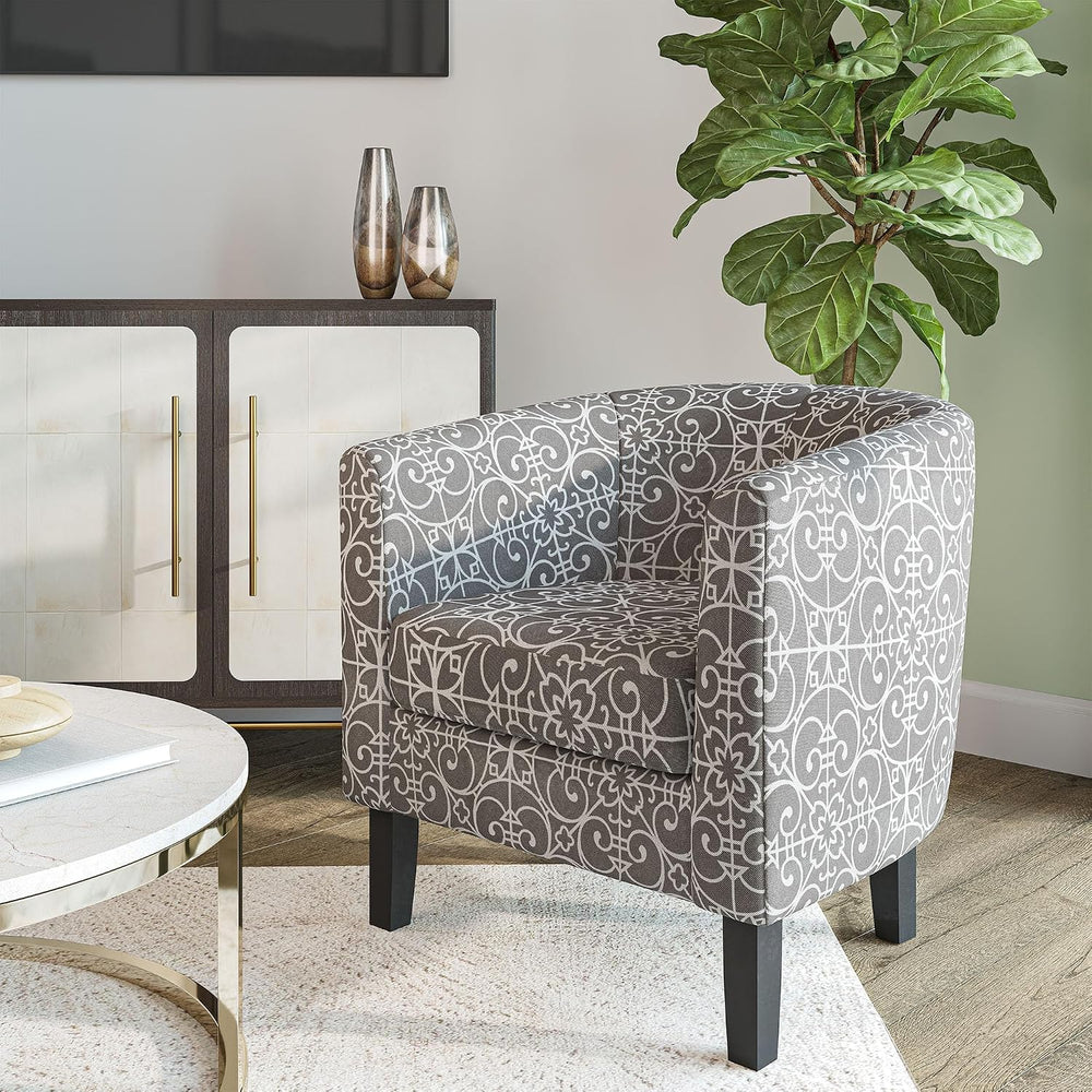 BELLEZE Accent Barrel Chair Set of 2, Linen Round Chair Club Tub Sofa Corner ...