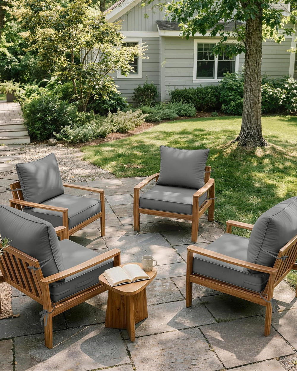 Outdoor Chair Cushion Set of 4, 19x19x4 Waterproof Fade Resistant