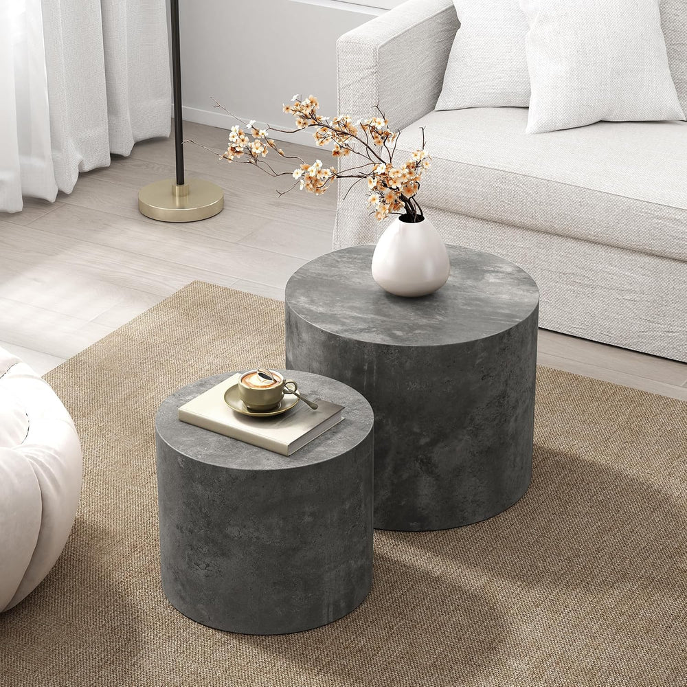 Nesting Round Coffee Table Set of 2, Accent End Table for Small Spaces, Morde...