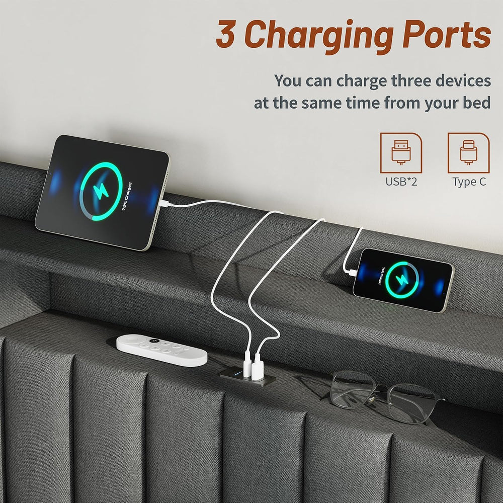 CypBed King Bed Frame with 4 Storage Drawers and Headboard,Charging Station