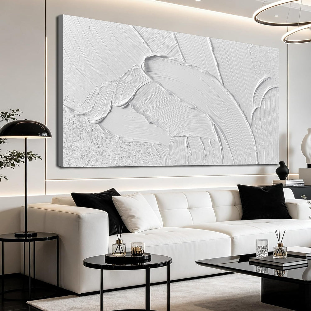 White Abstract Canvas Wall Art Extra Large Hand Painted Oil Painting
