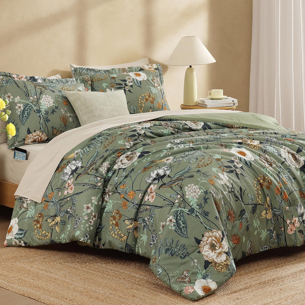 Queen Comforter Set - 7 Pieces Soft Floral Bed in a Bag Queen Bedding Sets