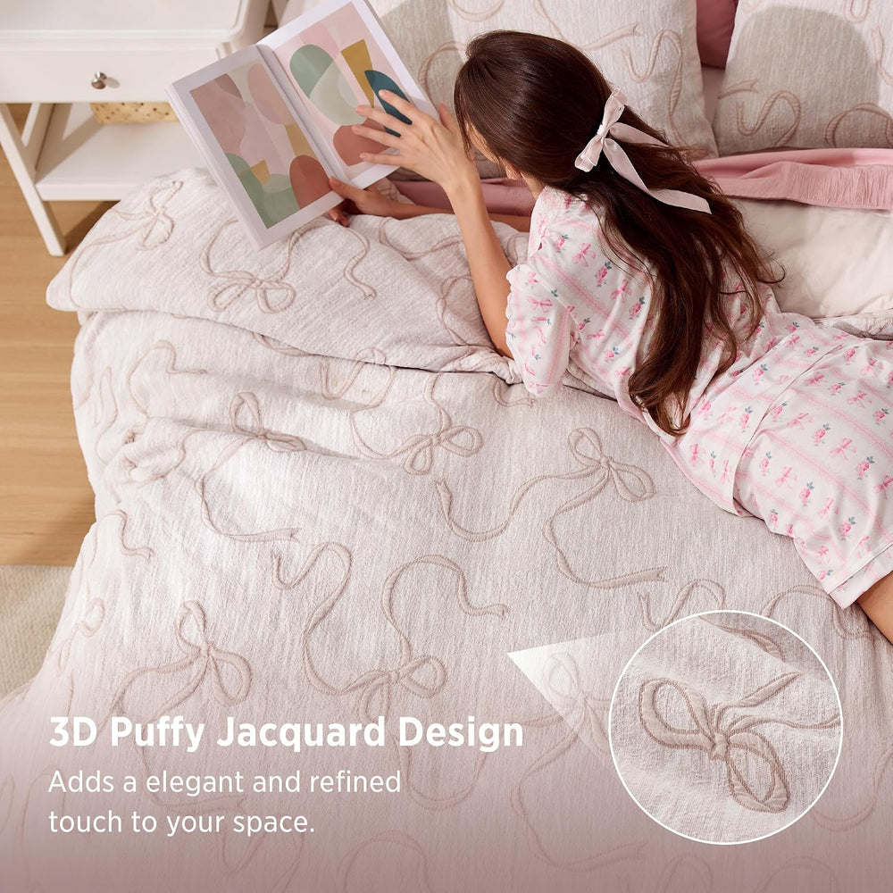 Bedsure Pink Comforter Set Cute Bow Bedding Set King GentleSoft™ 3 Pieces