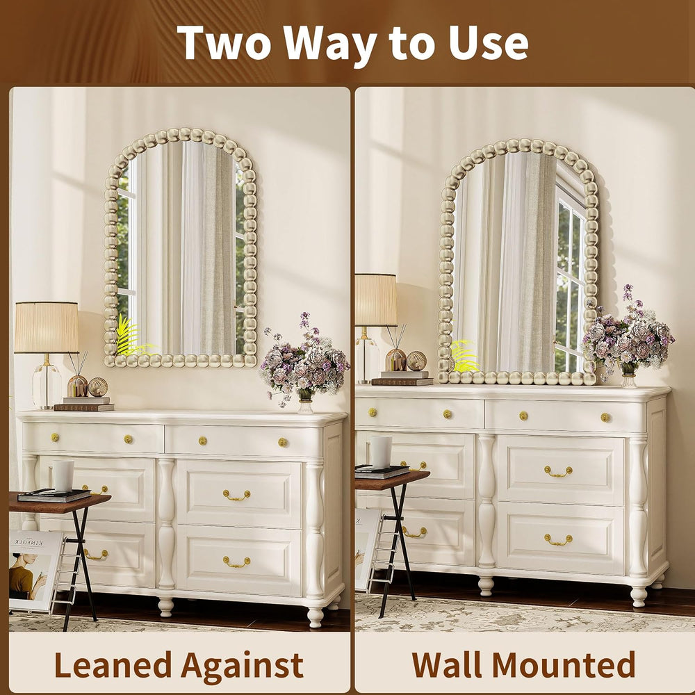 24x36 Inch Silver White Arched Vanity Wall Mounted Mirror