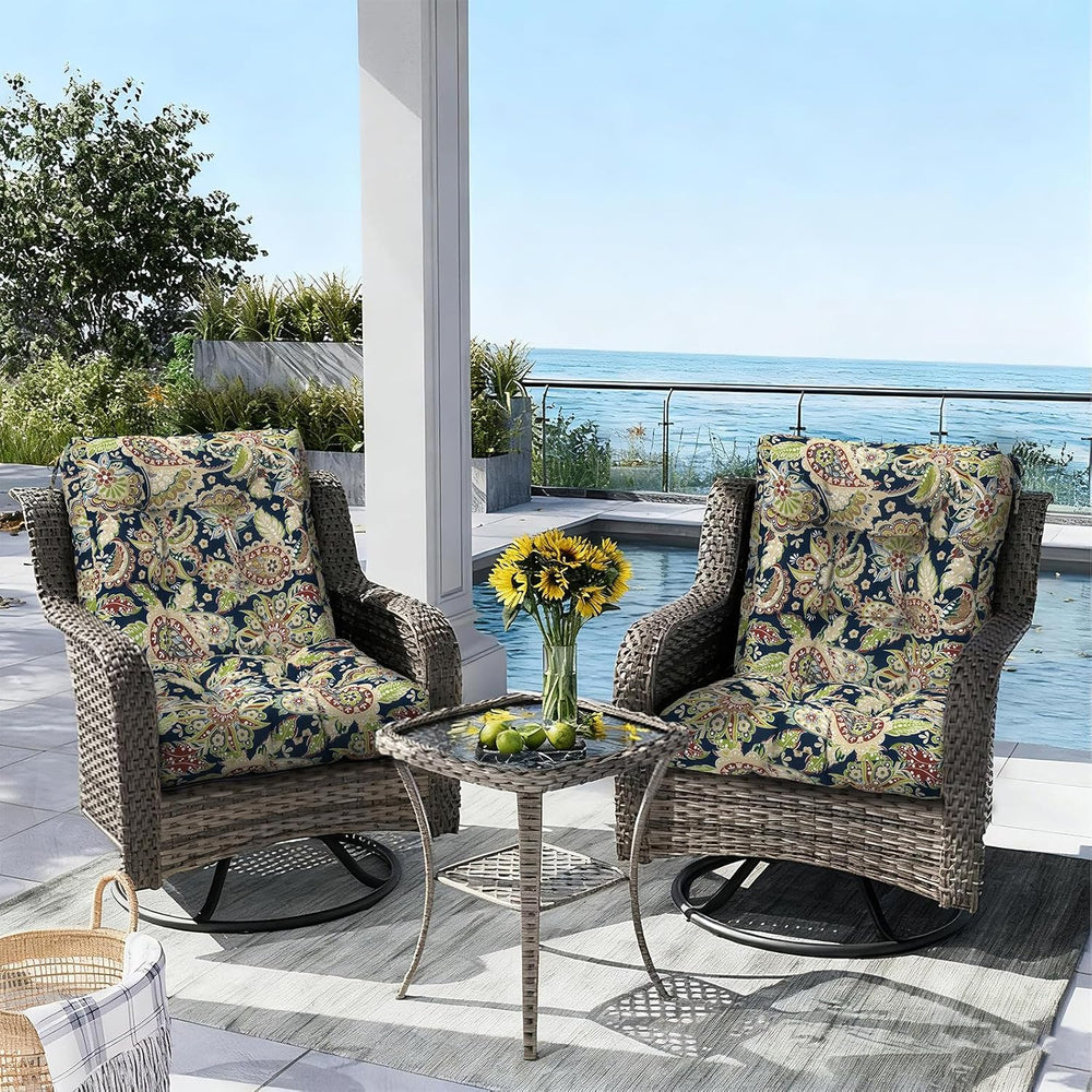 Outdoor Back Chair Cushions, Tufted Back Patio Furniture Cushions Set of 2, W...