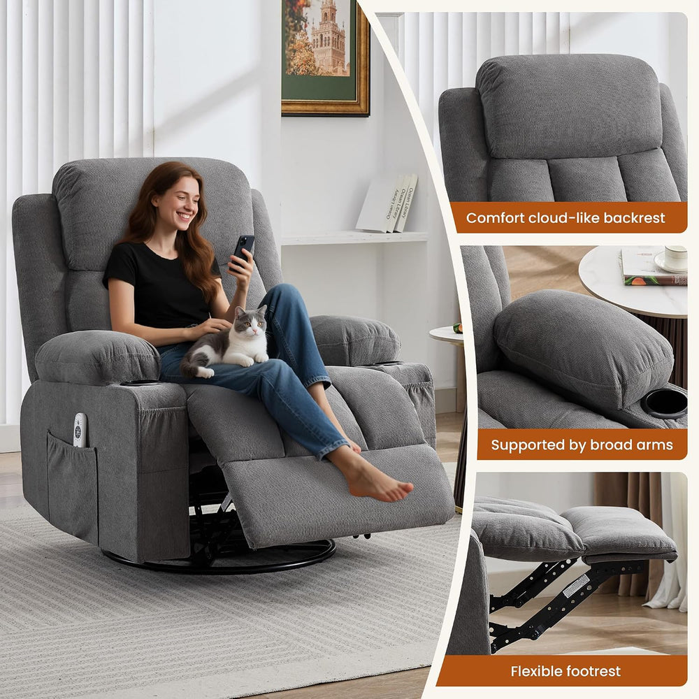 MAHOMICO Swivel Rocker Recliner Chair with Vibration Massage and Heat for Liv...