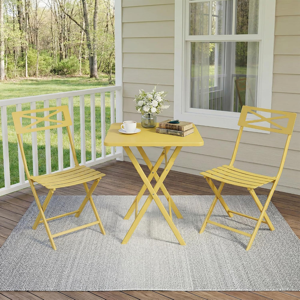 GARVEETECH 3-Piece Folding Bistro Set, Heavy Duty Outdoor Patio Furniture wit...