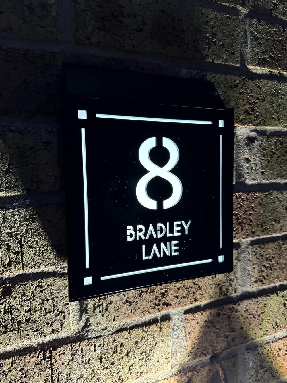 Personalised 45 LEDs Illuminate Modern Square Solar House Sign Plate, Customi...