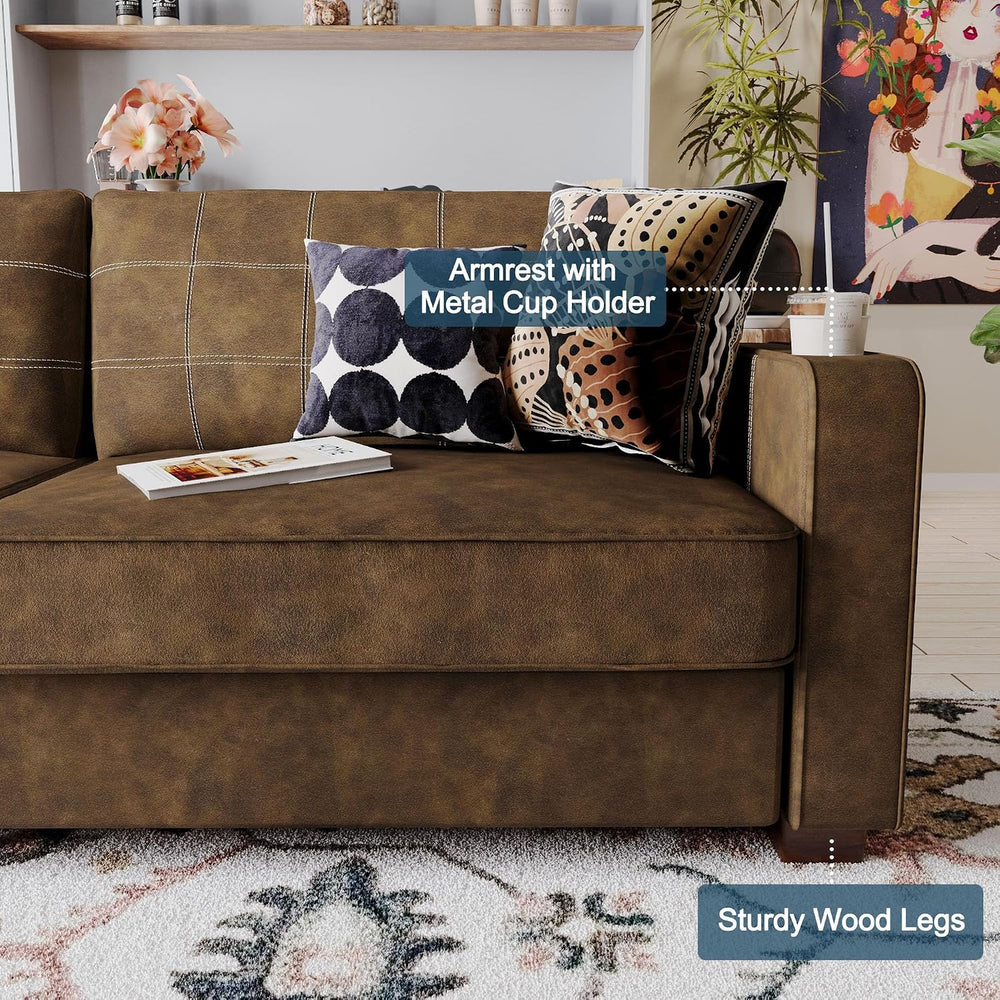 Ribilake 80 Inch Brown Faux Leather Sofa Couch (2 Sets)