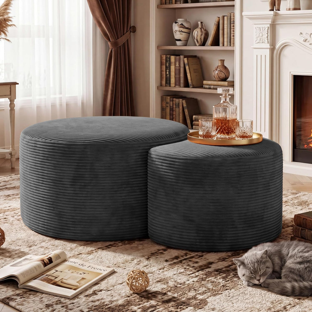 BSHOMGI Boneless Ottoman Nesting Coffee Table Set of 2,Corduroy Soft Foot Res...