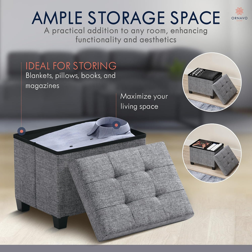 Ornavo Home Small Rectangle Storage Ottoman with Legs, 12x16x12, Gray