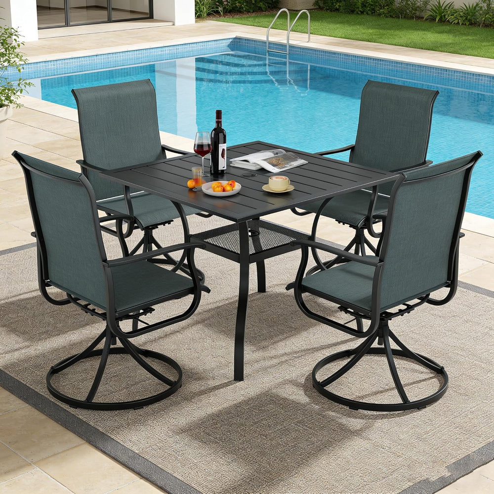 SUNCROWN 5-Piece Outdoor Patio Dining Set, All Weather Square Metal Table &am...