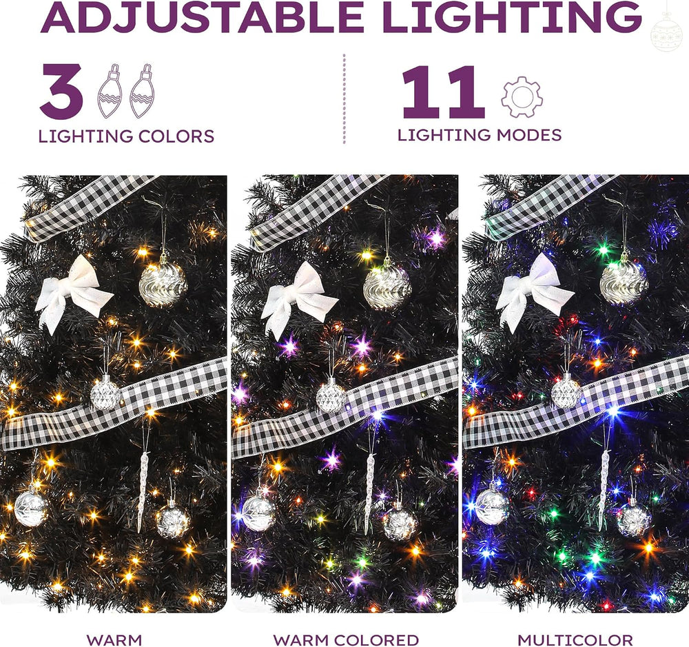 YITAHOME Prelit Black Halloween Christmas Tree 6ft with Remote