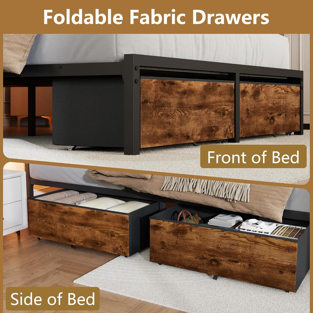 Forestell Full Size Bed Frame with Wood Headboard,2 Storage Drawers & Shelf