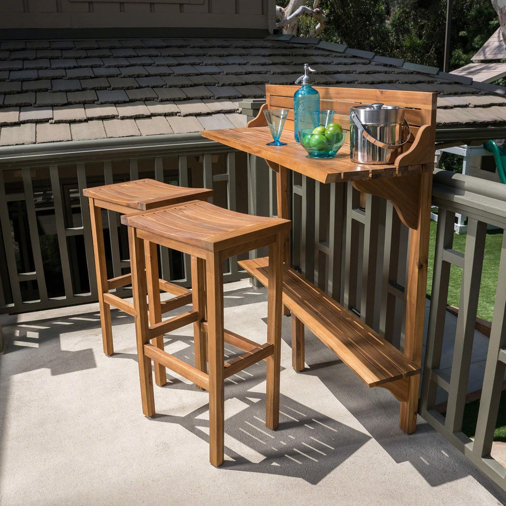 Christopher Knight Home Caribbean Outdoor Acacia Wood Balcony Bar Set, 3-Pcs ...