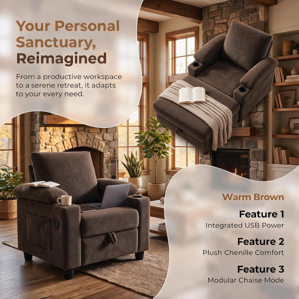 Convertible Sleep Chair with Ottoman, 5 in 1 Single Sofa, Coffee