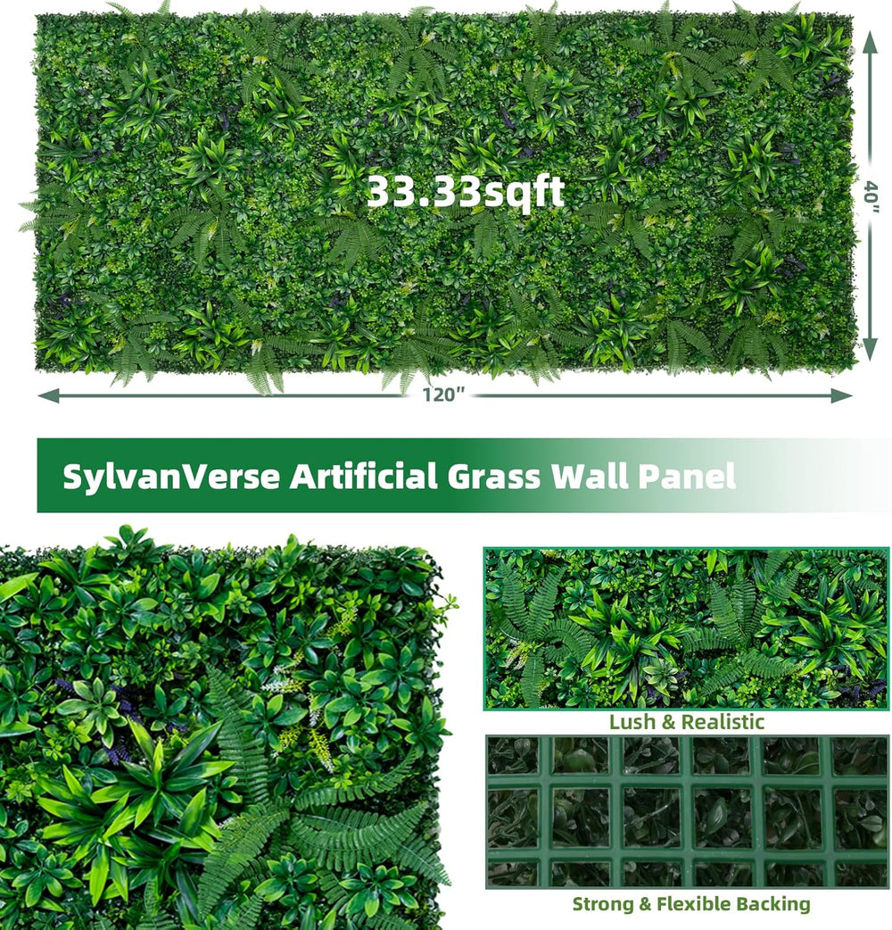 Artificial Boxwood Roll, 40x120 in(33.33 sqft) UV-Anti Faux Ivy Grass Wall Ba...