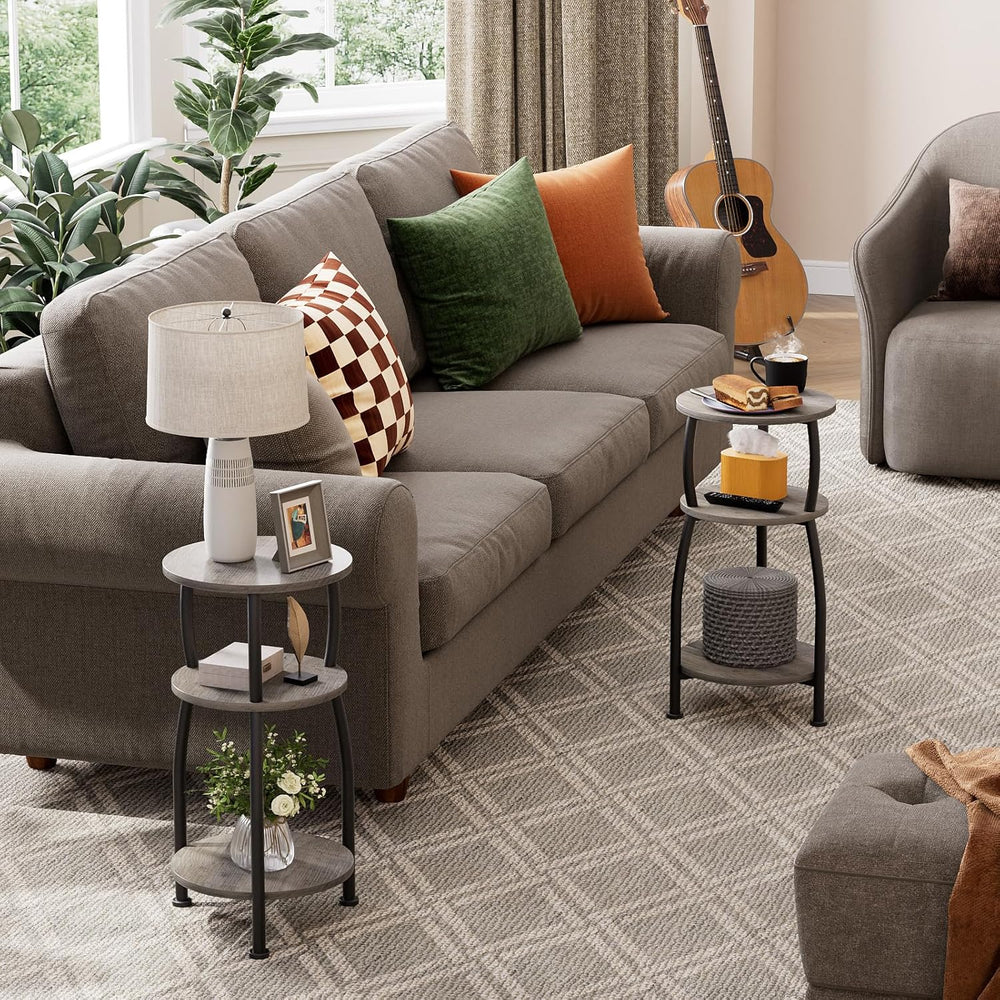 Small Round Side Table, 3-Tier Slim End Table for Small Spaces