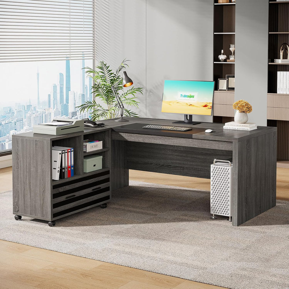 Tribesigns 62.2" L-Shaped Executive Desk with Mobile File Cabinet