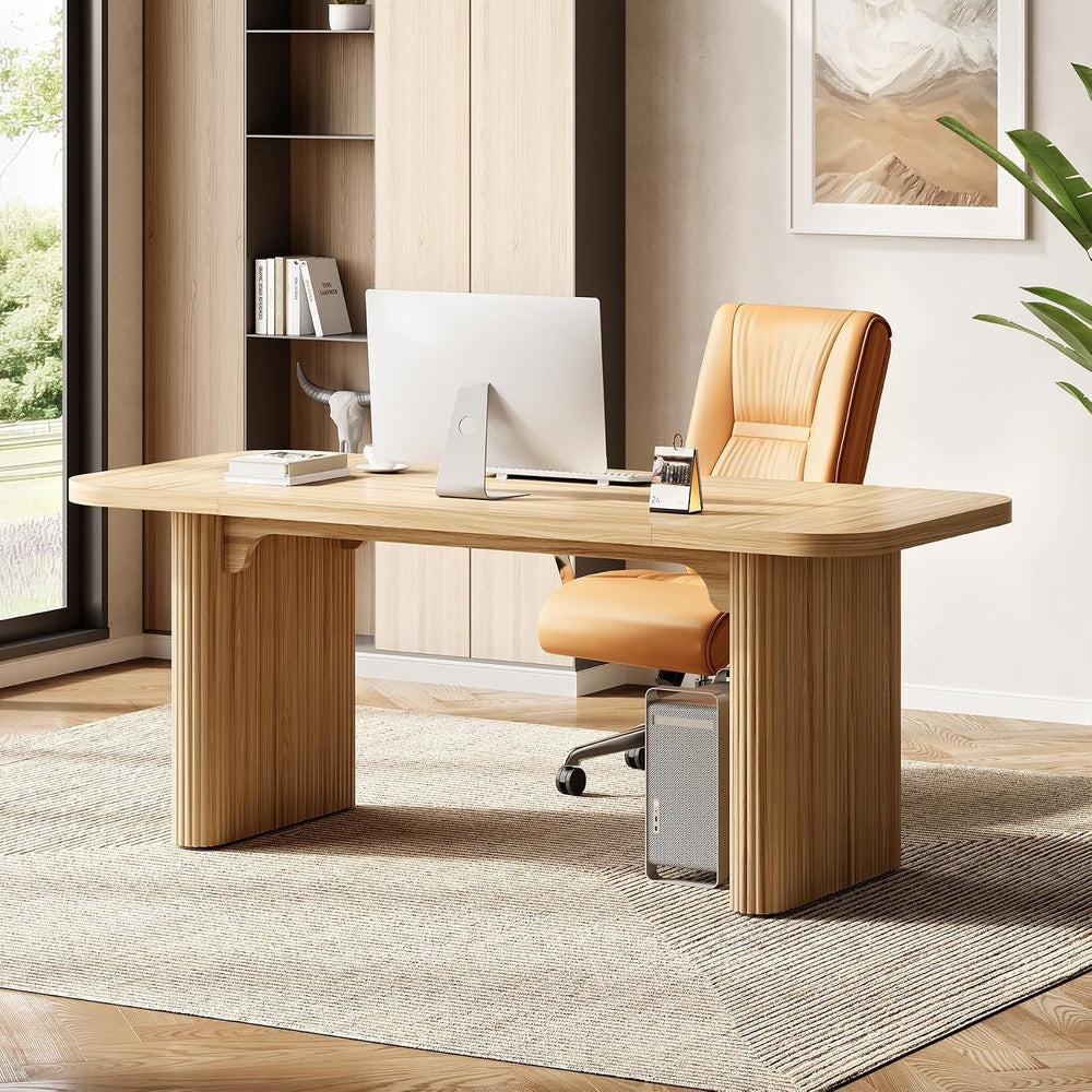 LITTLE TREE 62-Inch Home Office Computer Desk, Large Writing Desk with Textur...