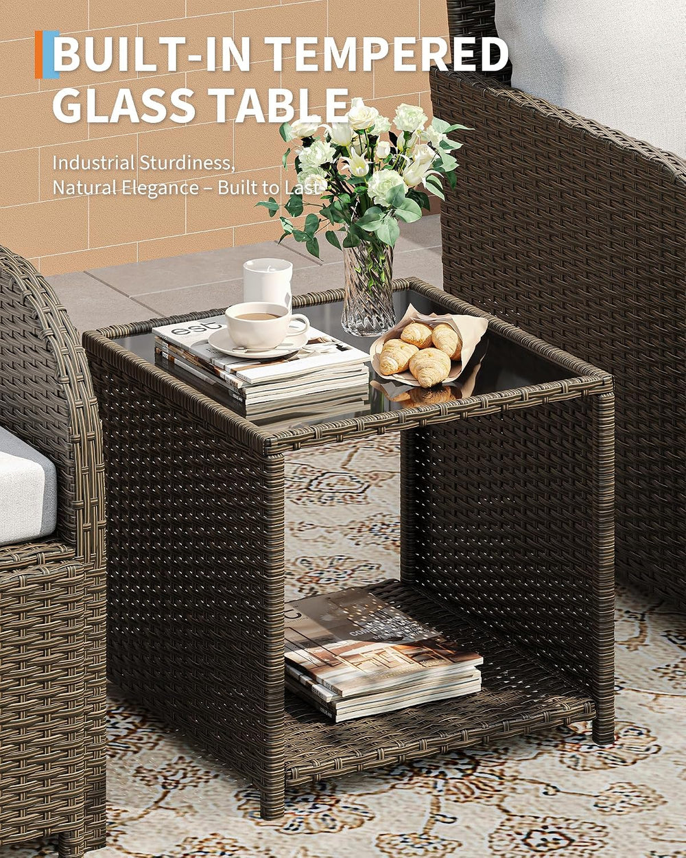 Garvee 5-Piece Outdoor Patio Conversation Set with Hidden Ottomans