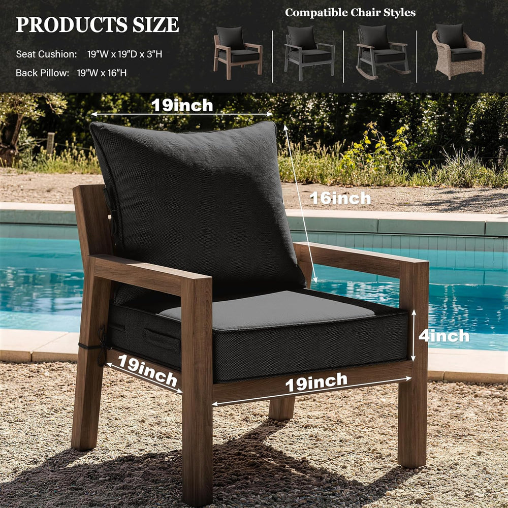 2Pcs Outdoor Seat Cushions 19×19, Waterproof for Patio Chairs, Black