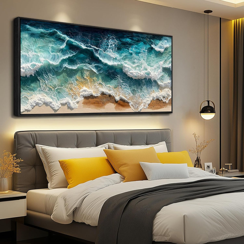 WLWBINTING Black Framed Large Beach wall art Ocean Wave Canvas Prints Modern ...