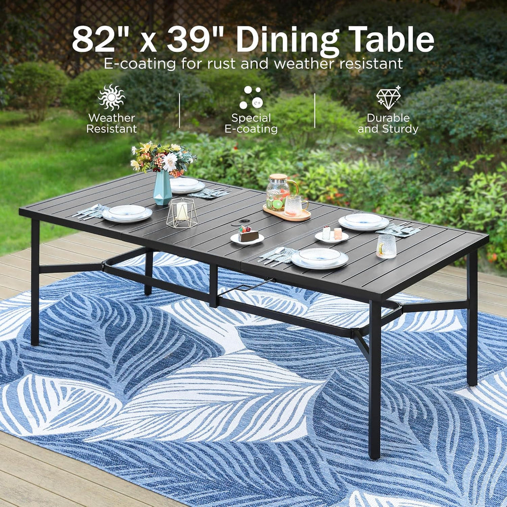 PHI VILLA Outdoor Dining Set for 8, Metal Table w/High Back Swivel Chairs