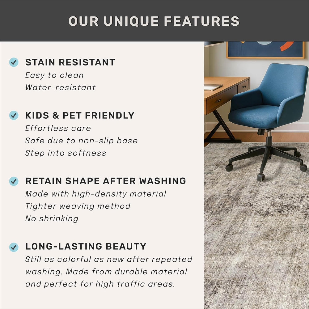 Taupe Brown 7x9 Vintage Rug for Living Room, Modern Abstract Taupe Earthy Din...