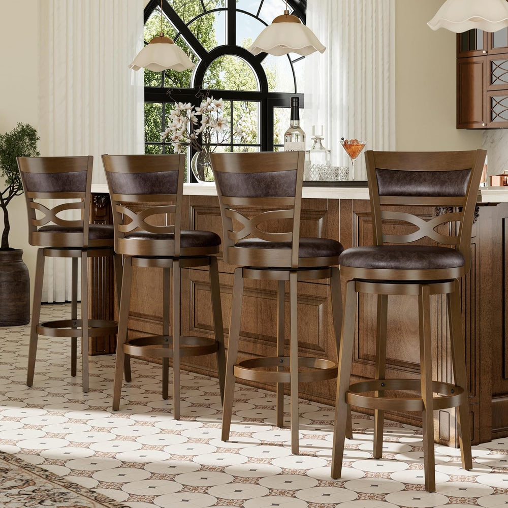 PHI VILLA 30 Inch Bar Height Stools Set of 3, Swivel Barstools with Back