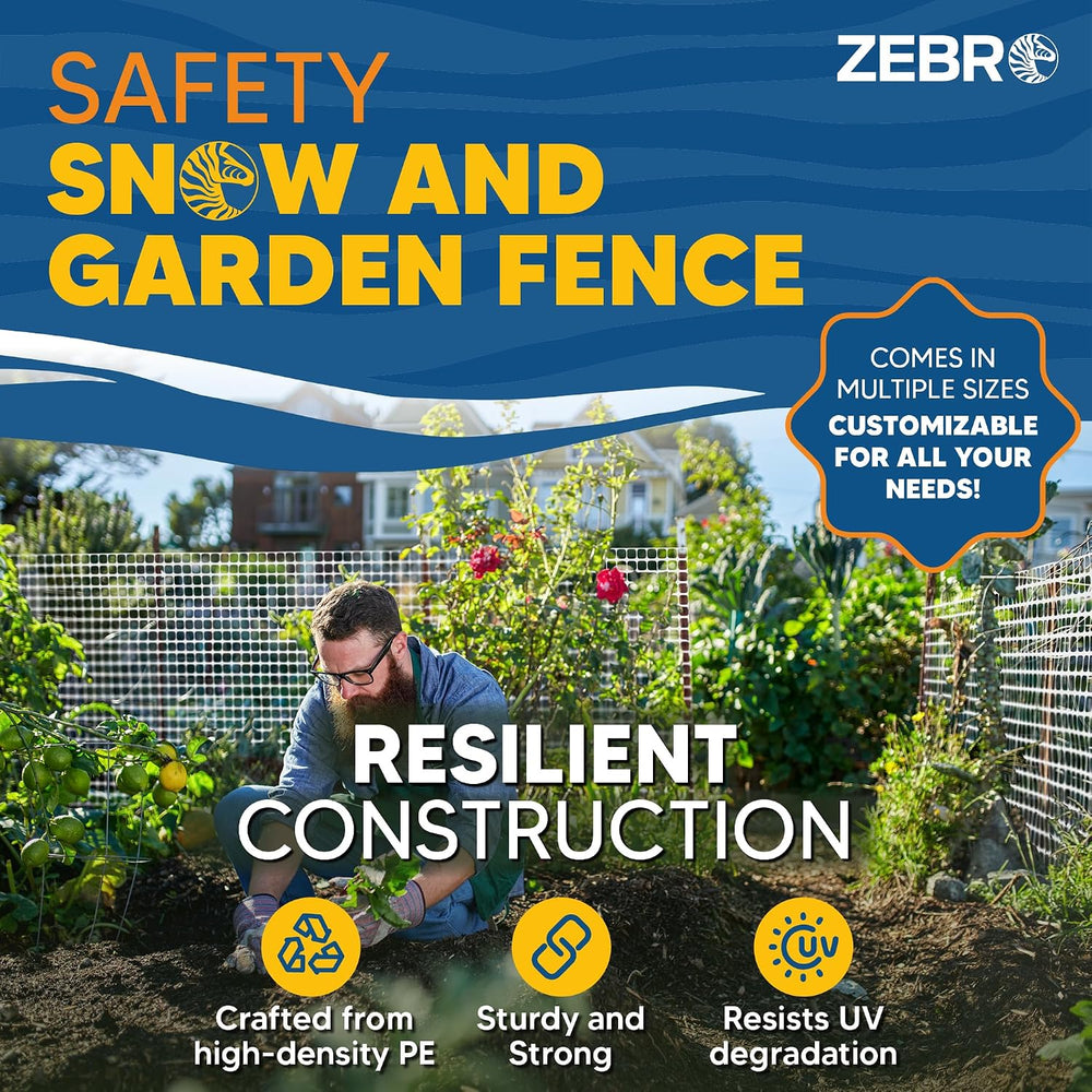 ZEBRO 4' x 100' White Plastic Garden Fence Roll – Standard Duty Safet...