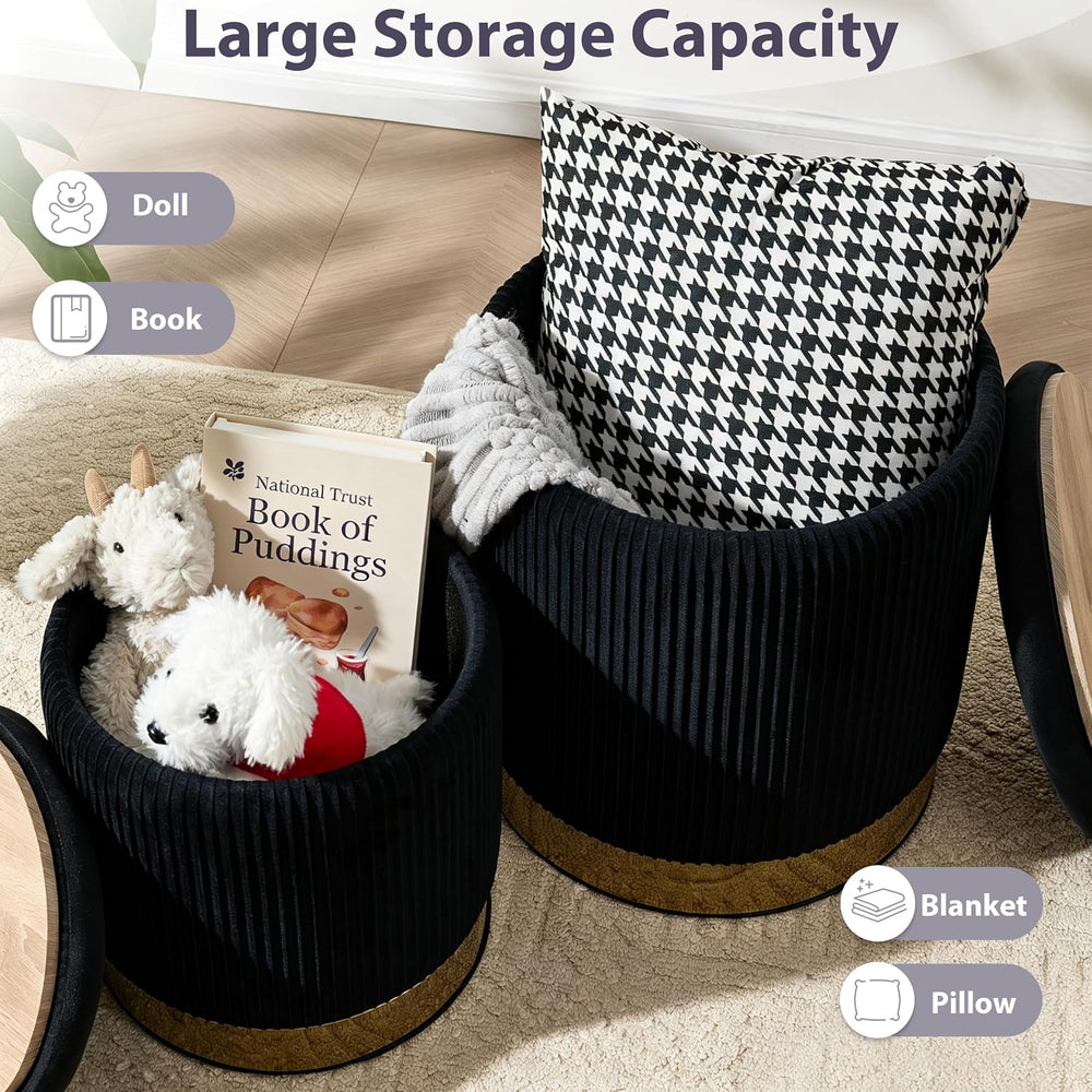 Royal Windsor Round Ottoman with Storage Set of 2, Storage Vanity Stool