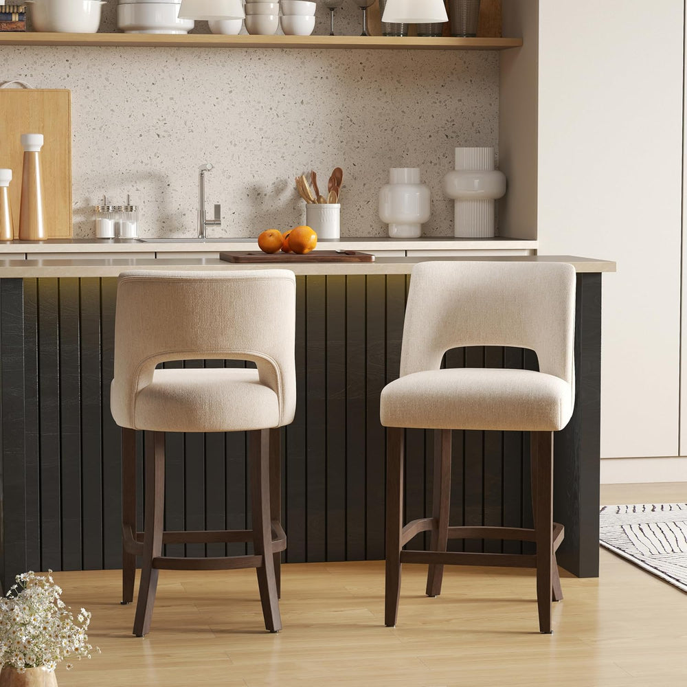 VKNOW Bar Stools Set of 2, 26" Fabric Counter Height Bar Stools, Beige