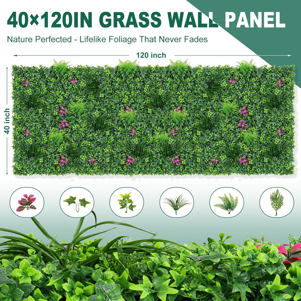 Yangrass Artificial Grass Wall Roll with Mint Leaves,40x120 Inch(33.33sqft)