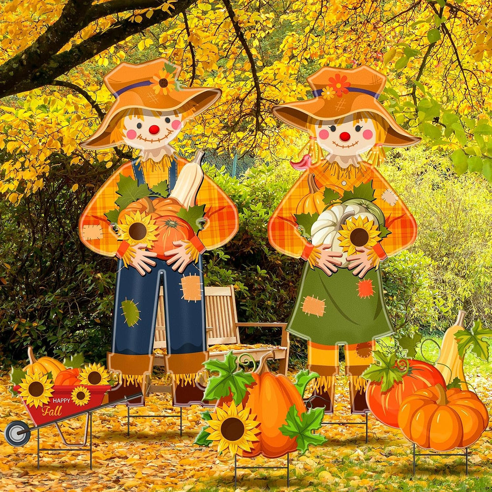 5 Pcs Metal Thanksgiving Outdoor Decor, Fall Scarecrow Yard Stake