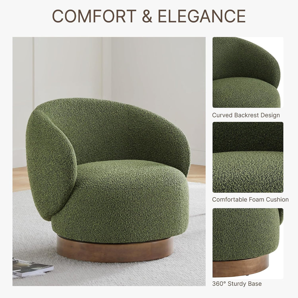 KISLOT Swivel Barrel Accent Chair, Boucle Fabric, Moss Green, 2-Pack