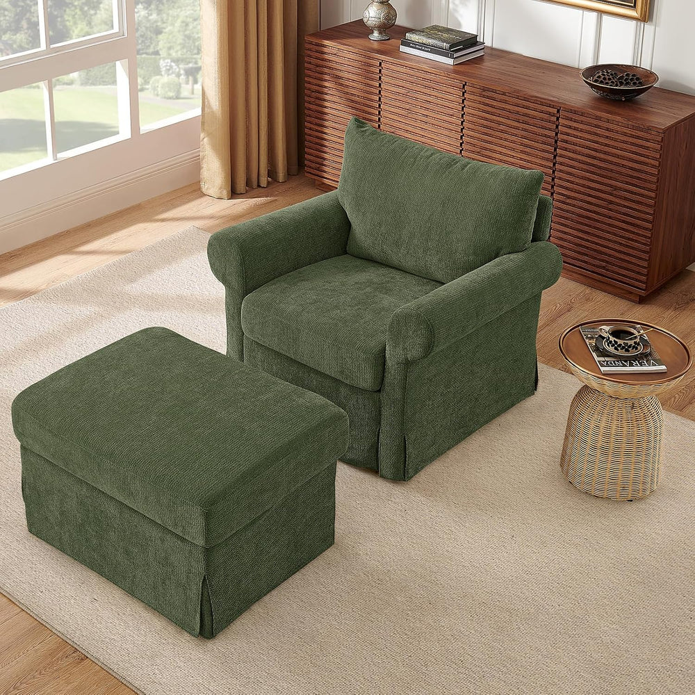 Modern Accent Chairs with Ottoman Set, Olive Green