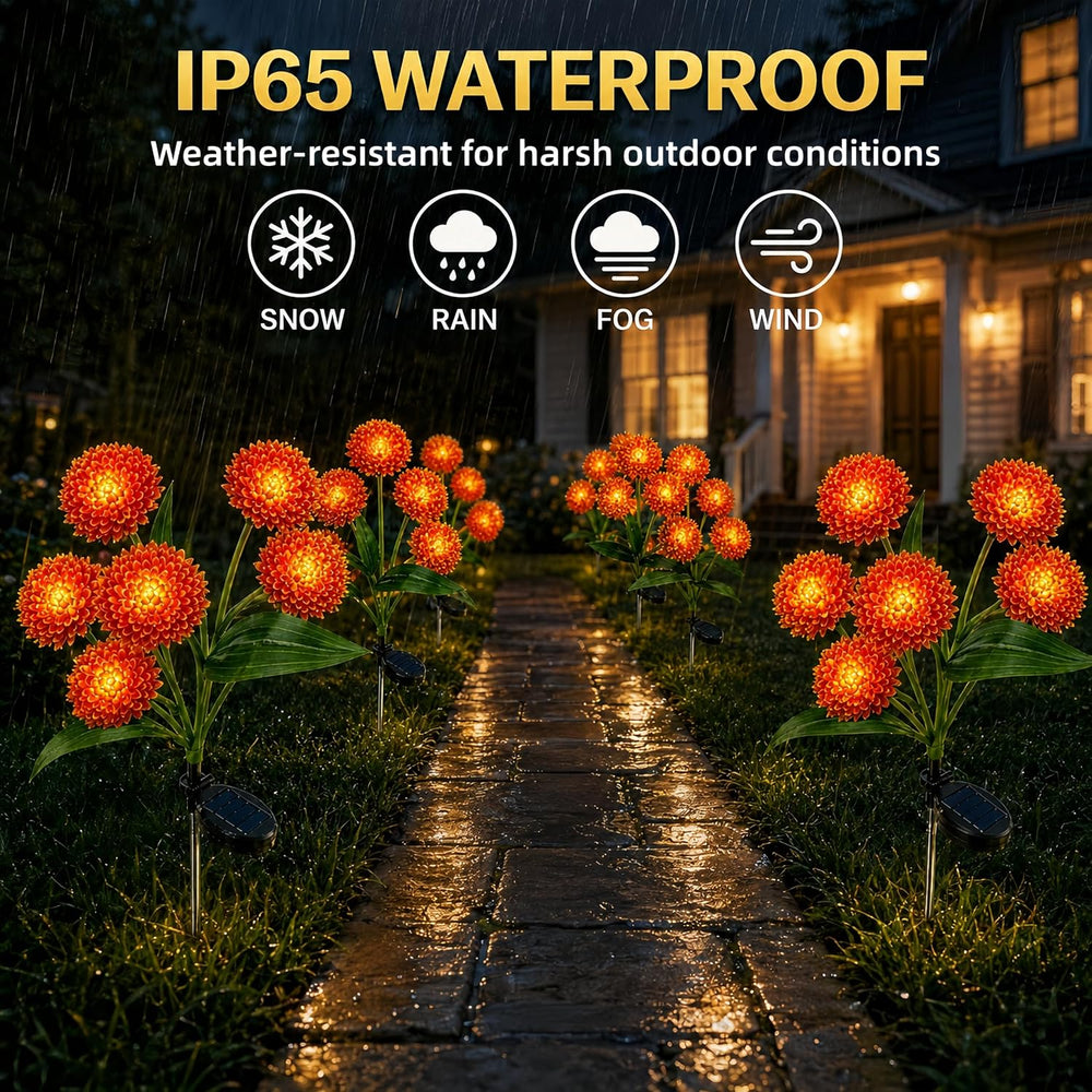 Solar Flower Lights Outdoor, 4 Pack 24 LED Solar Garden Lights, Orange Red Sp...