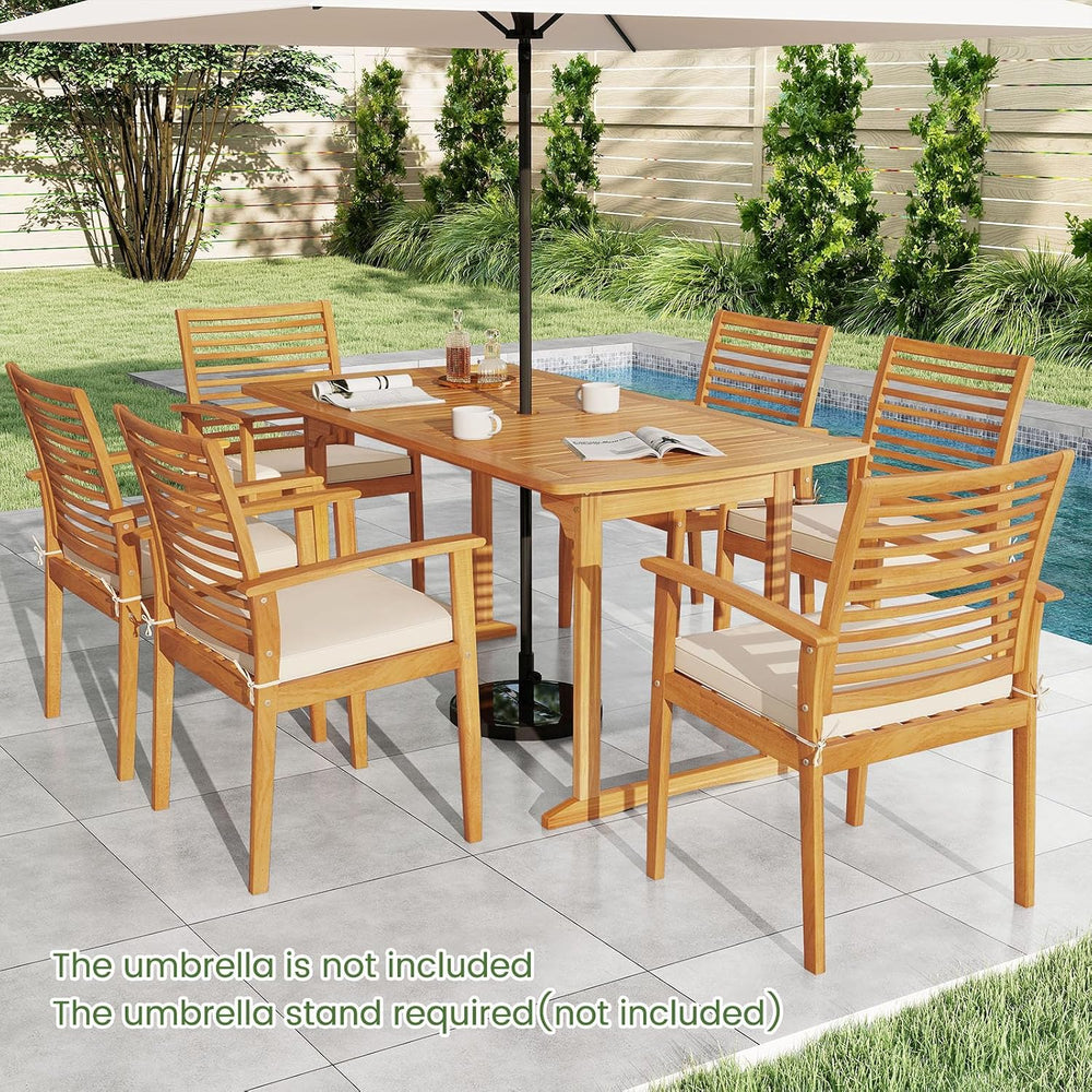 Tangkula 7 Piece Patio Acacia Wood Dining Set for 6, Patio Rectangle Table wi...