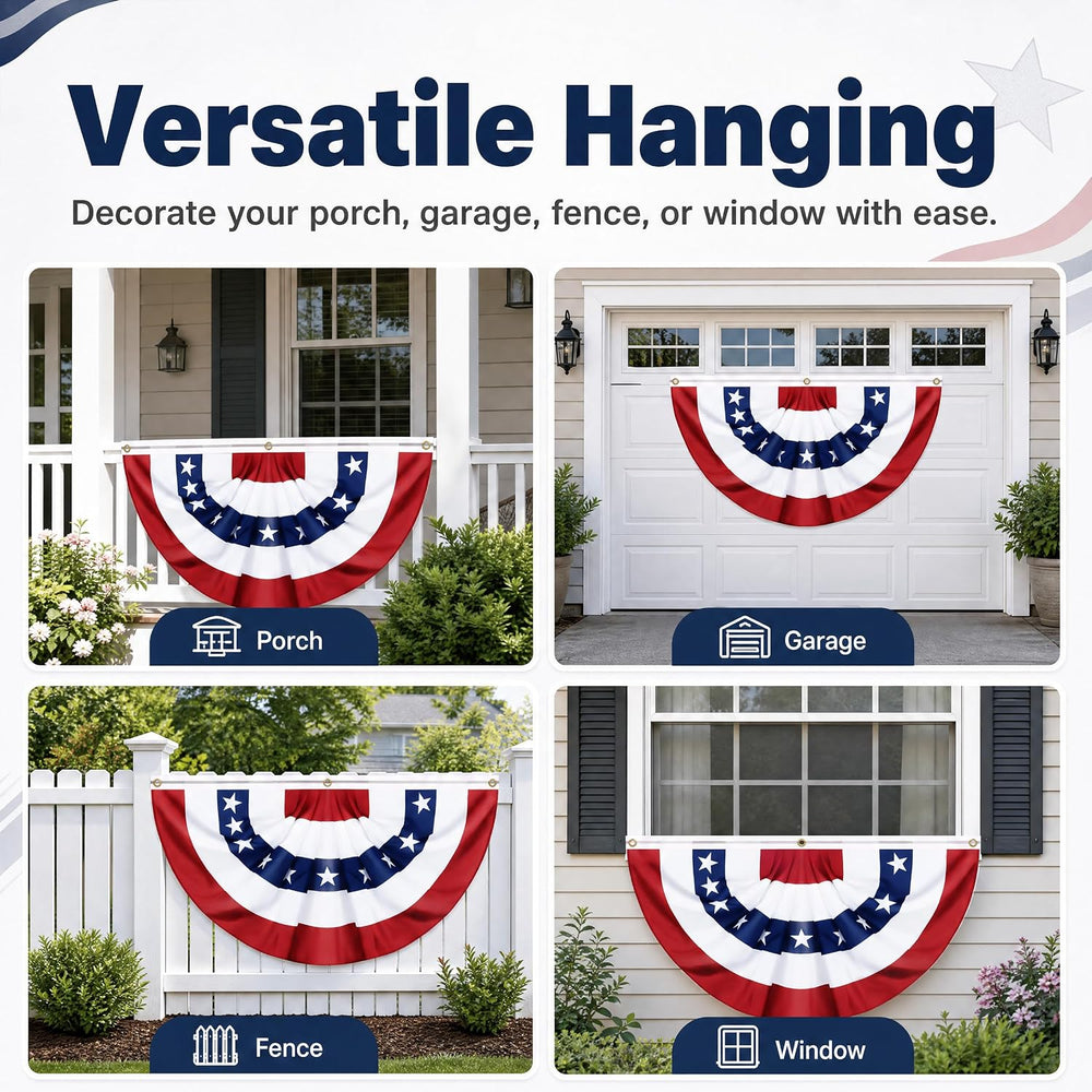 4 Pack USA Pleated Fan Flags - 6x3 FT Large American Flag Bunting for Outside...
