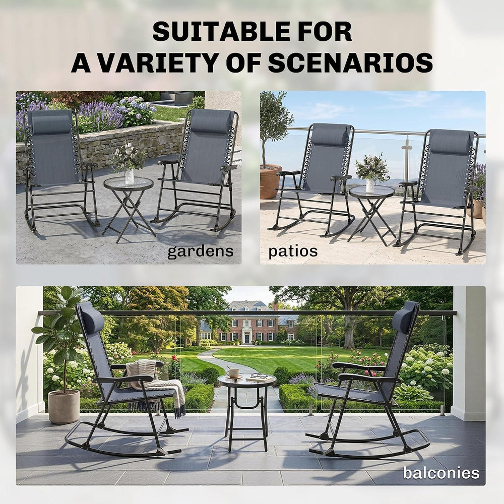 Outsunny 3 Piece Outdoor Rocking Bistro Set, Patio Folding Chair Table Set wi...