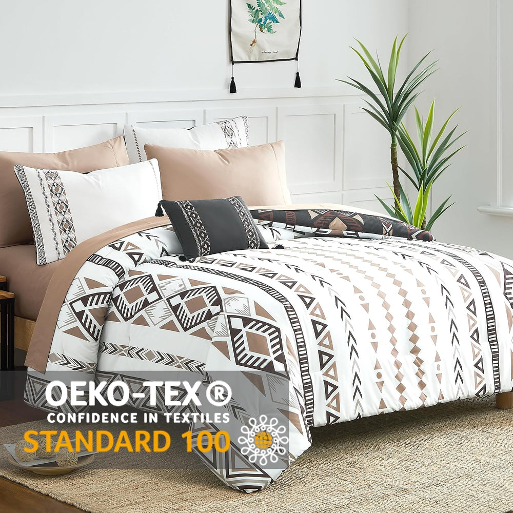 Queen Comforter Set - 7 Pieces Western Bedding Set Reversible Bed in A Bag