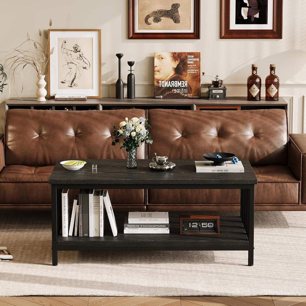 Coffee Table for Living Room with Slatted Sides Frame, Modern Farmhouse Livin...