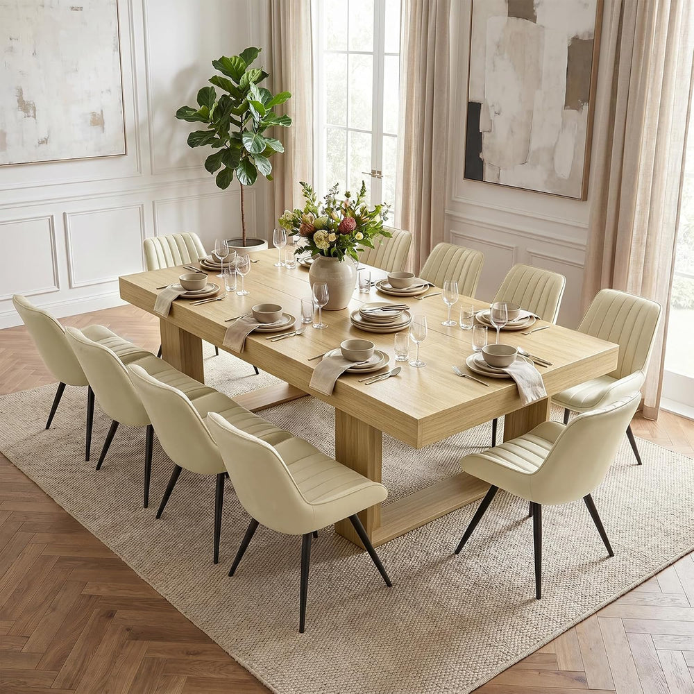 Miereirl 9-Piece Modern Farmhouse Dining Table Set, 86.6" x 47.2" S...