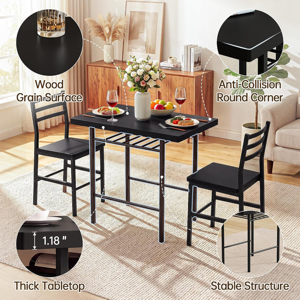 Furmax 3 Piece Kitchen & Dining Room Set, Dining Table Set for 2, Black