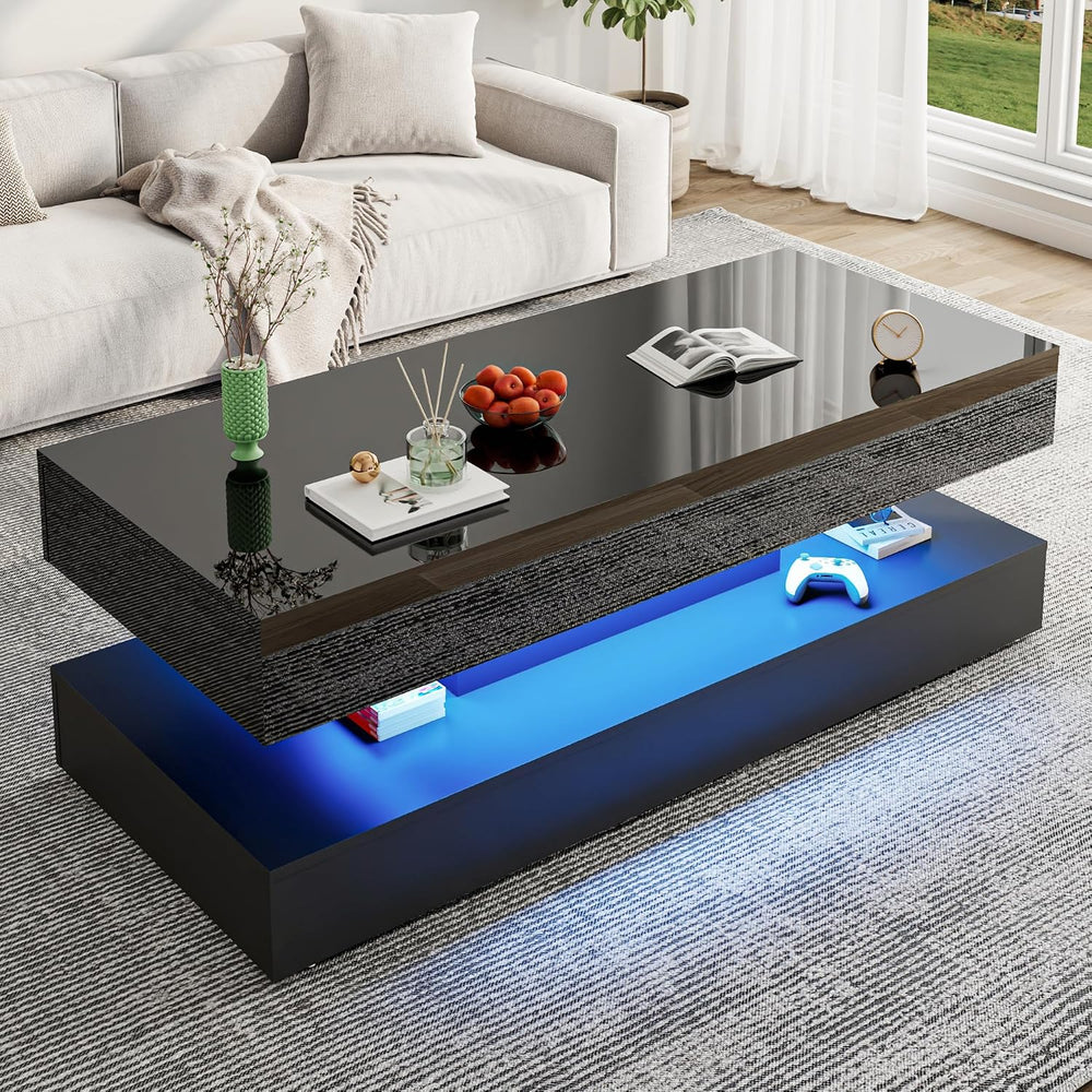 55in Large High Glossy LED Coffee Table,Modern Coffee Table for Living Room