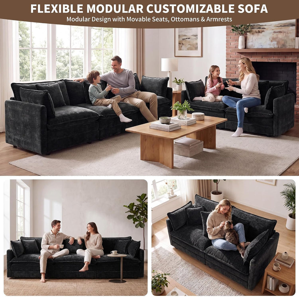 Tmsan Black 2 Piece Modular Cloud Sectional Sofa Couch and Loveseat Set