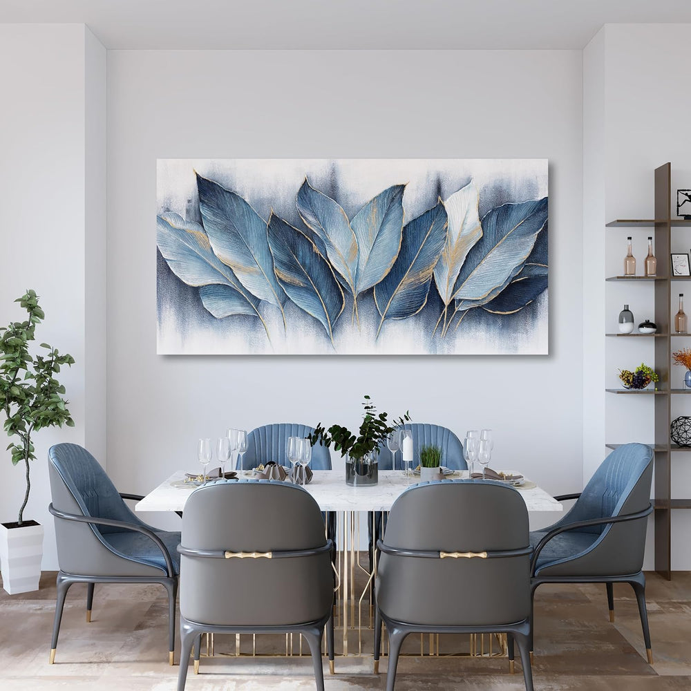 Framed Art Wall Decorations Blue Leaves Canvas Wall Art Abstract Art Modern A...