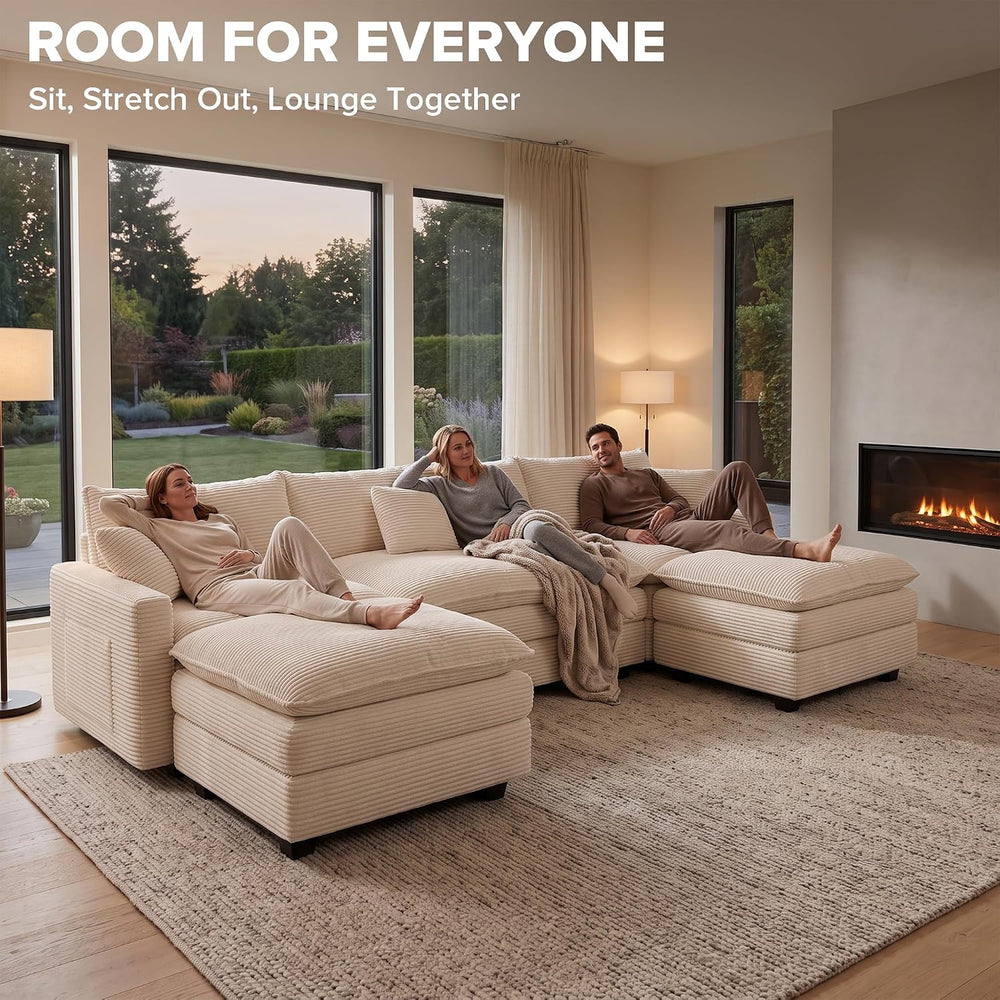 U Shaped Modular Sectional Sofa, 107" Cloud Couch with 2 Movable Ottomans